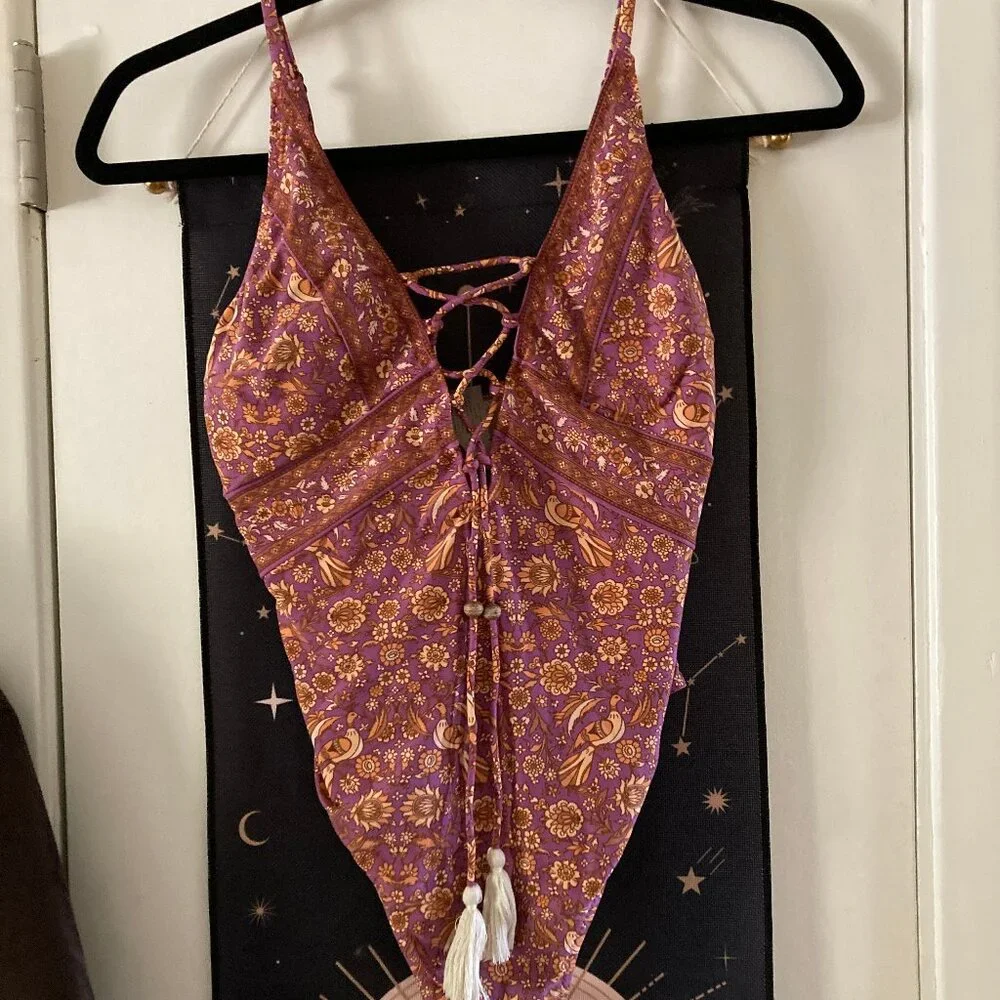 Spell & The Gypsy Gypset Boho Lace Up Plum One Piece Swimsuit Size XS - Picture 5 of 8